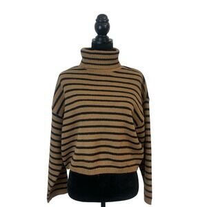 a.n.a Women's M NWT Black and Tan Striped Preppy Classic Chic Turtleneck Sweater